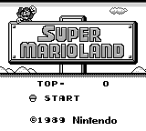 Super Mario Land title screen in grayscale